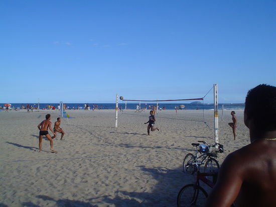 Foot volley being played by fit young things at Copa, Copacabaaaanaaa