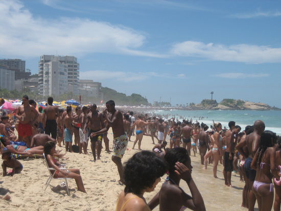 Ipanema beach on one of the incredibly busy carnaval days.