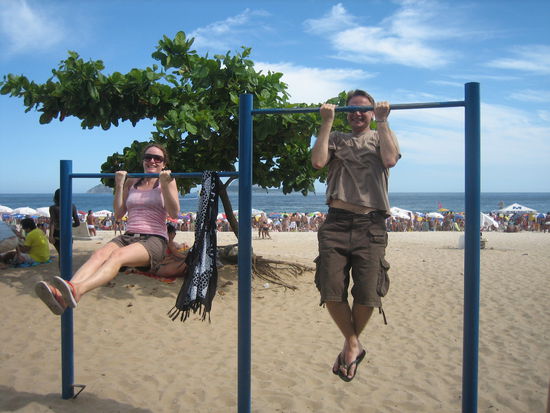 Kelli and Bob working out at the beach