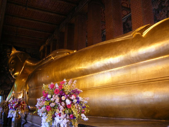 Wat Pho's famous reclining Buddha: 46 meters long and 15 meters high.