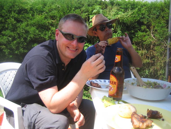 Barbeque with Poker beer and uncle Ruben in the back.