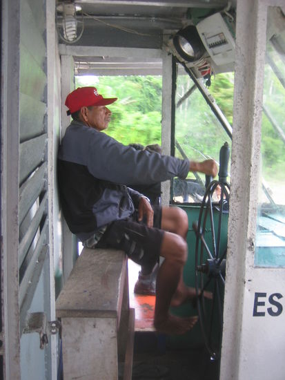 The first officer at the steering wheel. Beside the wheel, there was one stick for machine forward/backwards and one for the speed. That's it. And during the night, they relied on their eye vision and one strong hand lamp...