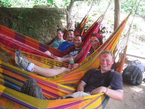 Tired Inka warriors, but in a good mood and relaxing!