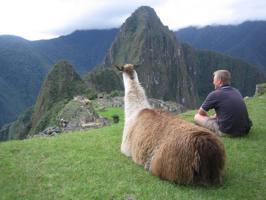 Enjoying the view together with a llama! He was a nice chap but didn´t say much!