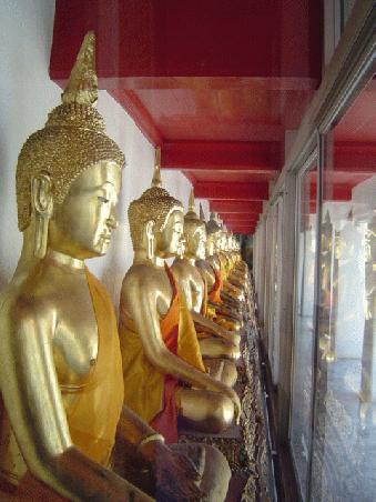 A line of buddhas believe it or not all slightly different.