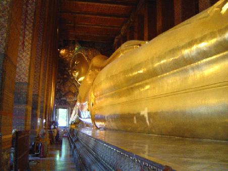 The lying buddha. He sleeps on his right hand side as buddha said it is good for the heart.