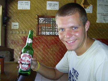 Enjoying the local Bintang Beer
