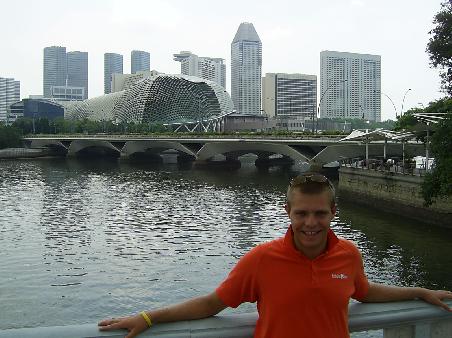 Looking out over the Singapore River and new, modern Theatres.