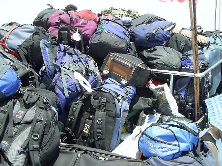 Look at all the luggage bundled onto the Ferry!