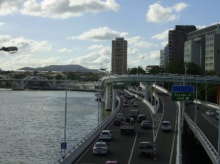 Brisbane's Modern Motorway is build on stilts over the river.