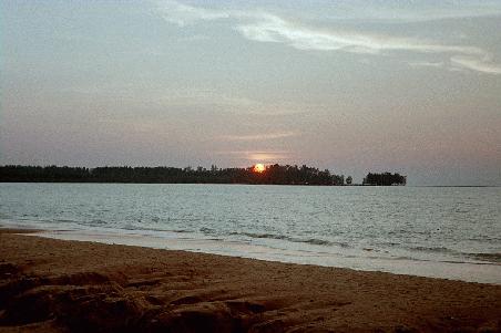 Sunset over beach at Similana Resort