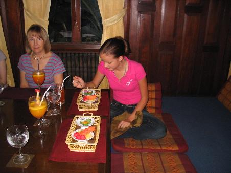 Kantoke Dinner, Jess unsure of the dessert tray.