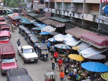 Tuk Tuks lined up at Wororot Markets.