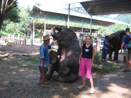 Jess with friendly elephant