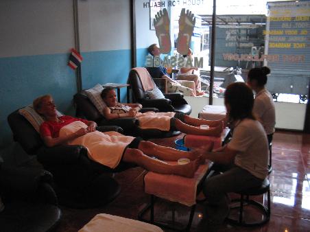 Jess & Jude having a foot massage.