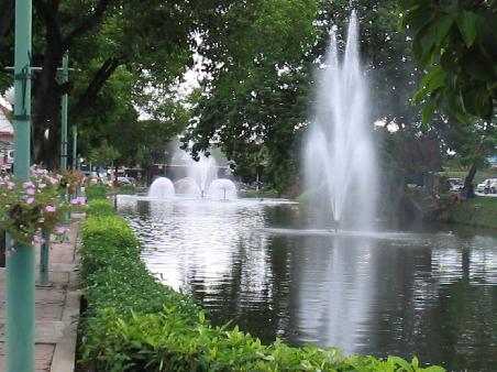 Fountains in moat around the old Chiangmai city.