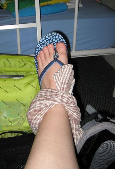 First Aid backpacker style:
some ice and a teatowel