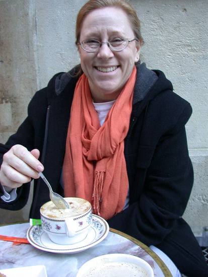 Laura enjoys her cafe creme.