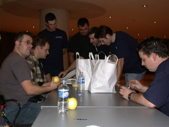 Gerry goes through the plan with the crew.  Most of the crew was from Belgium and one from the US.