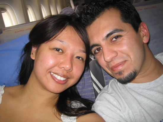Must've been taken early into the flight as we are both still smiling