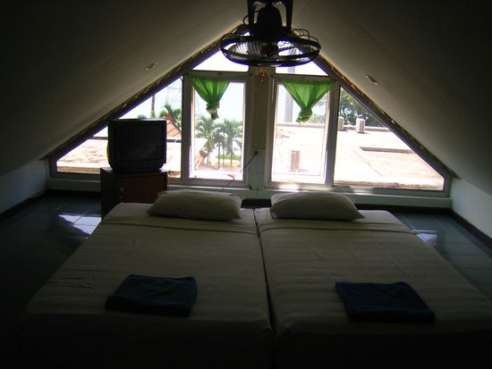 Our 'penthouse' room looking out to the beach