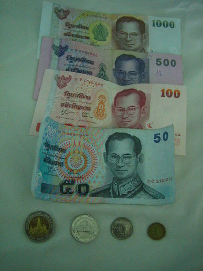 The Thai baht and the bang coin (half a baht)