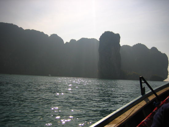 On our way to Railay Beach on longtail boats