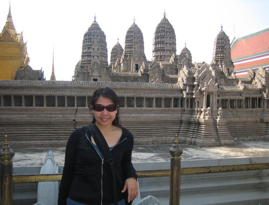 In front of a model of Angkor Wat, Cambodia