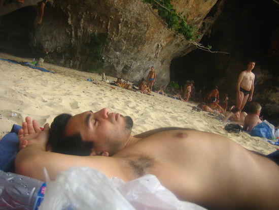 Meanwhile, a larger primate dozes off