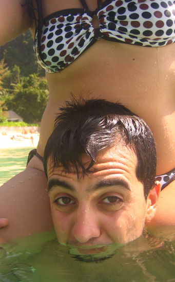 H and I goofin' around...before he knocks me into the water!