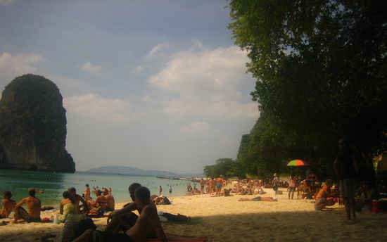 The beach starts to crowd up