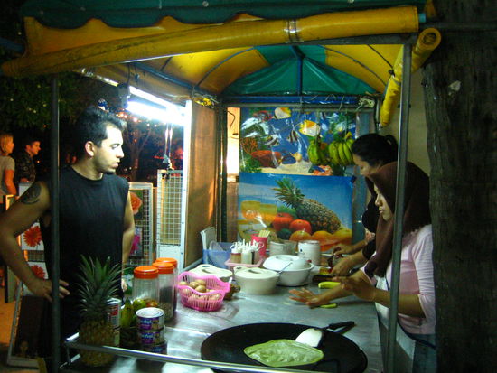 H couldn't resist the Thai pancakes