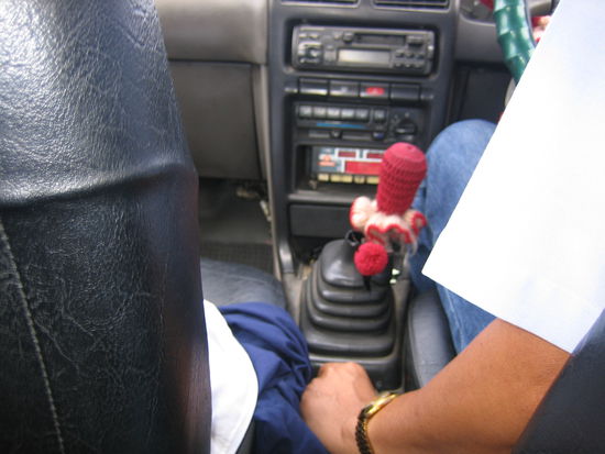 Our private driver, with his interesting stick shift cover