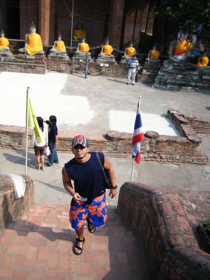 Going up the steep stairs