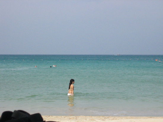 Here I am going for a swim
H: One reservation about Thai ocean water is that it is very SALTY.  Christi and I developed scabies after coming out of the water, yet it was so wonderful we couldnt help but go back in.