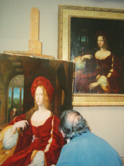 There were artists duplicating paintings along the museum corridors