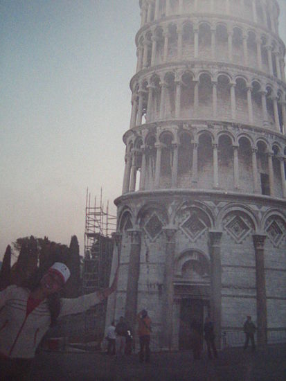 Leaning against the tower... we're so corny