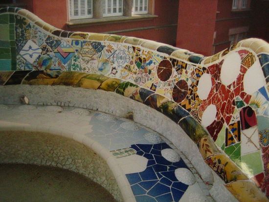 Mosaic-covered benches