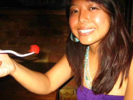 Eating watermelon at a bar....ooh, watch out now!