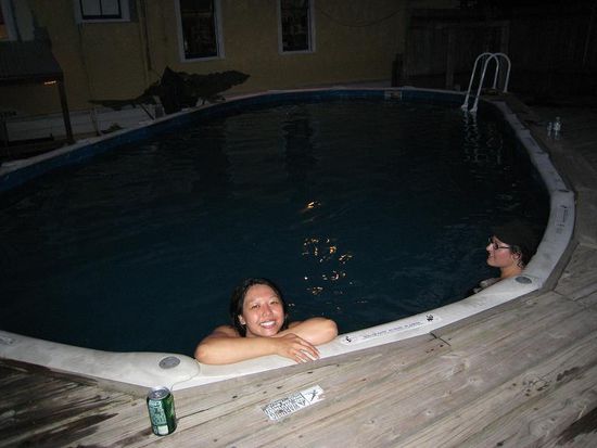 Swimming in the very green and warm pool