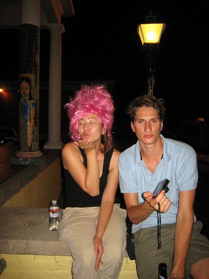 Muah! (Beer Bitch is impatient and wants to try on the wig too)