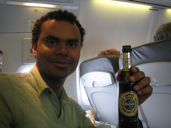 Adam takes just a sip. He's more fond of the apple juice.