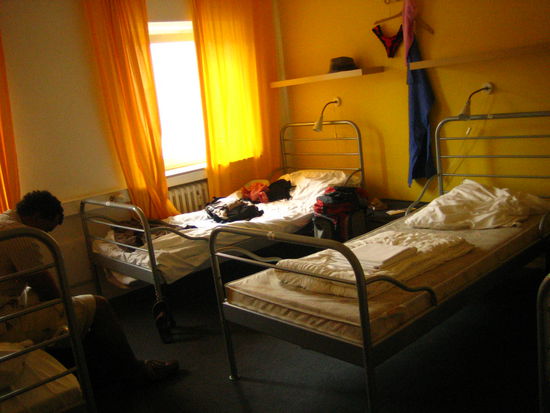 Our rickety bunk beds and smelly room