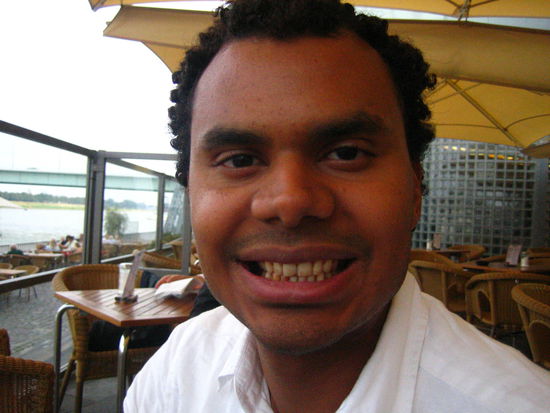 Adam digs into his chocolate goodies