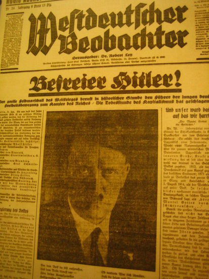 An original newspaper clipping of Hitler during the nazi era