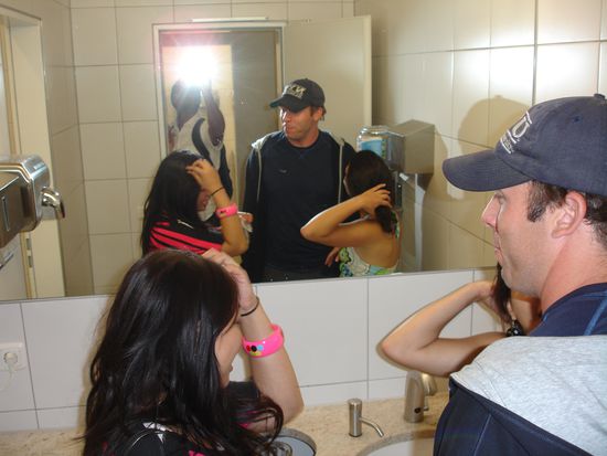 Conversation in the women's restroom