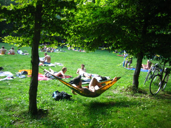 People chillin' on hammocks...