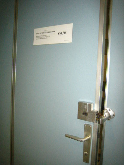 In the women's restrooms, there are actual locks installed onto the stalls, and when you pay the attendant, then he (yes, HE) comes and unlocks the door for you...