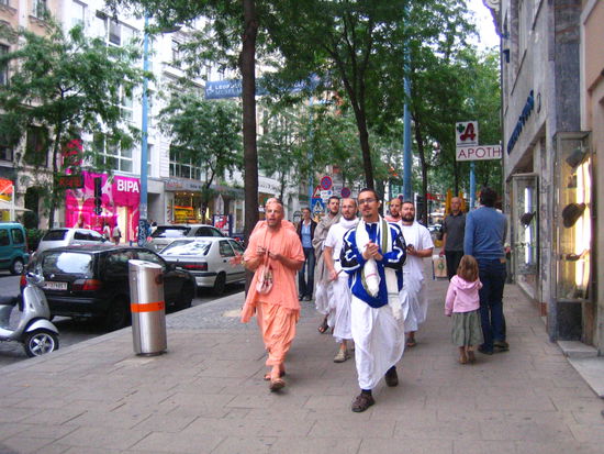 Hare Krishnas chanting in the rain