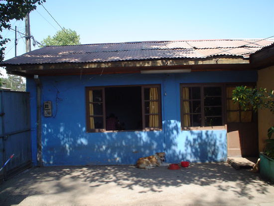 Side view of my Tia Mona´s house with Tomas their dog.